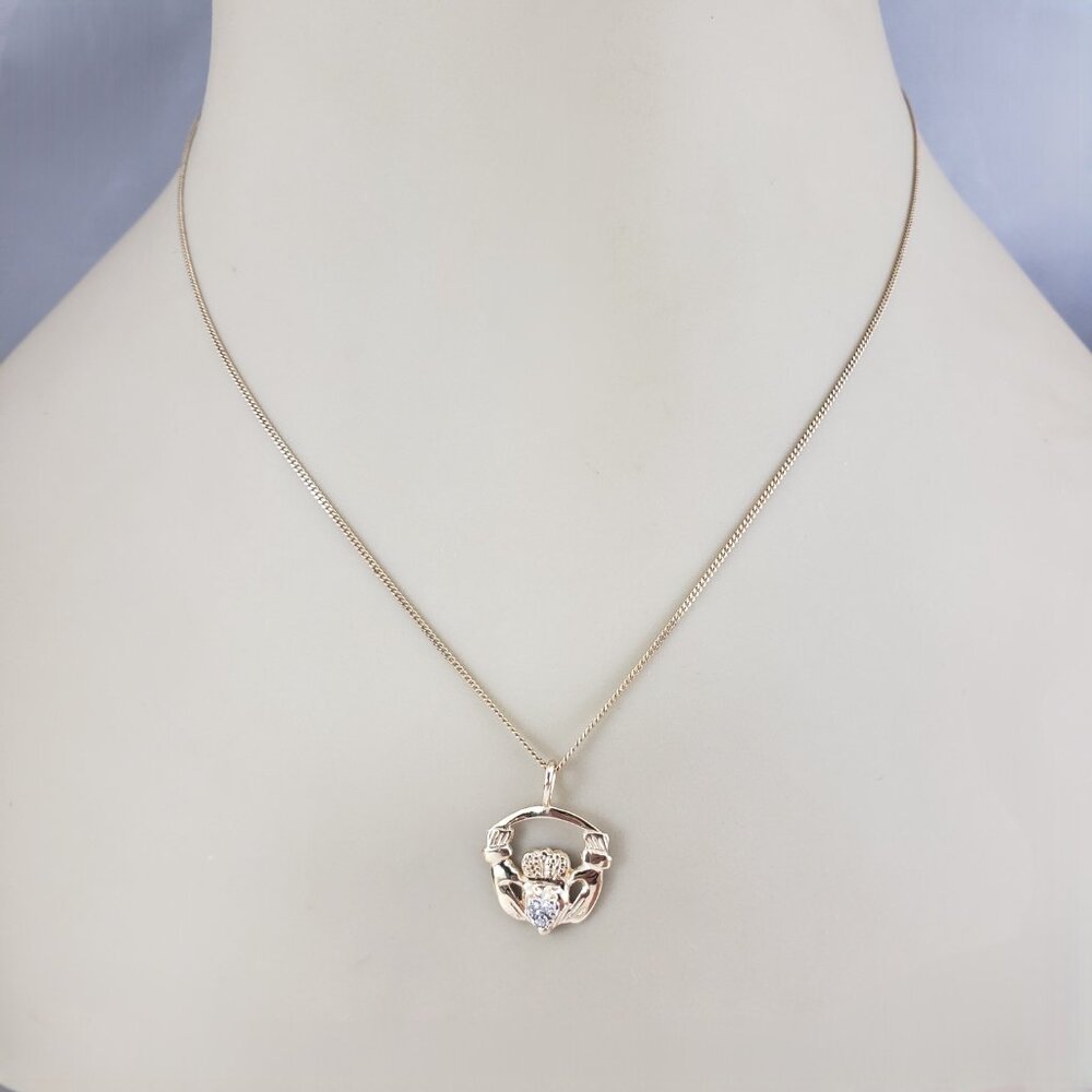 10K Yellow Gold Diamond Claddagh Pendant #23361 - Picture 5 of 6